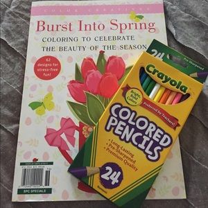 Burst into spring coloring book and pencils.